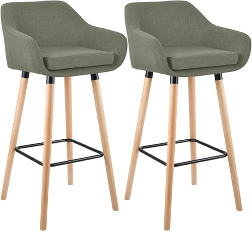 CLP Barhocker 2er Set gepolstert mit Lehne Grant, Barstuhl mit Stoffbezug, Gestell aus Holz bis 150 kg belastbar | Farbe hellgrau
