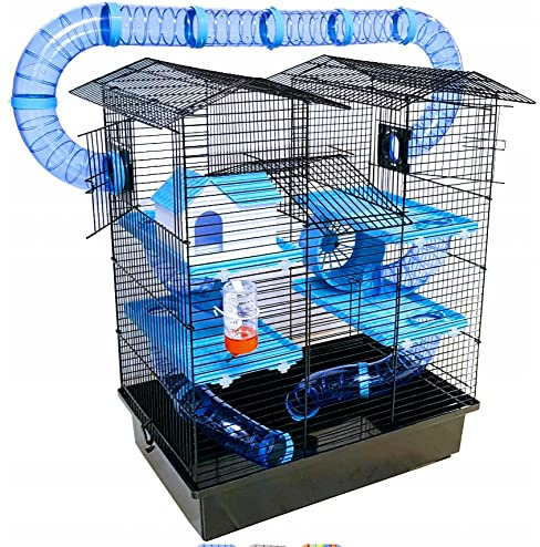 Super Hamsterkäfig, Nagerkäfig, Mäusekäfig, Hamsterburg Käfig CH2 Plus blau Gratis Futternapf …