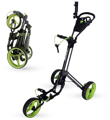 Qwik Chariot de Golf Pliable à 3 Roues Push Pull – Technologie brevetée d'ouverture et de Fermeture pour Une Utilisation Plus Facile, système de freinage Pratique, Cadre Durable