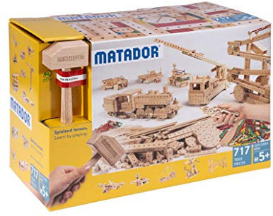 Matador Kinder Baukasten ab 5 Jahren 717-tlg. - Spannendes Holz Konstruktionsspielzeug zur Schulung von Kreativität und Feinmotorik, Bauspielzeug mit Stäbchen, Klötzen, Hammer & Zange