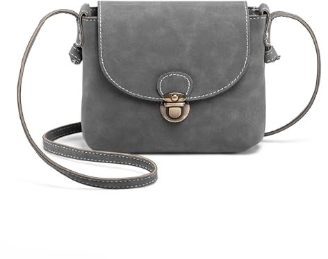 LaRechor Kleine Umhängetasche Damen mit Sicher Schloss, Vegan Leder Handtasche zum Umhängen (Grau)