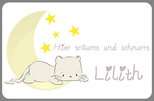 Türschild Namensschild Katze Faulpelz mit Wunschname für die Kinderzimmertür statt Holzbuchstaben