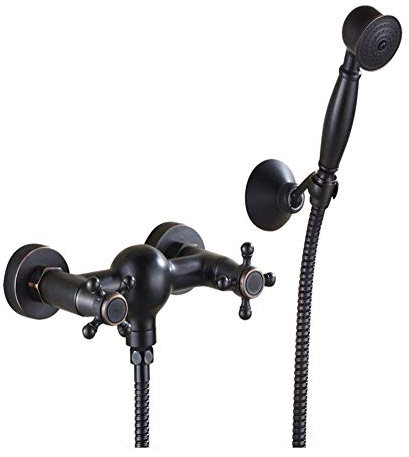 Badewannenarmatur Dusche Set Schwarz（Retro Vintage Stil Messing Wandmontage Zweigriff Wannenarmatur Mit Handbrause）