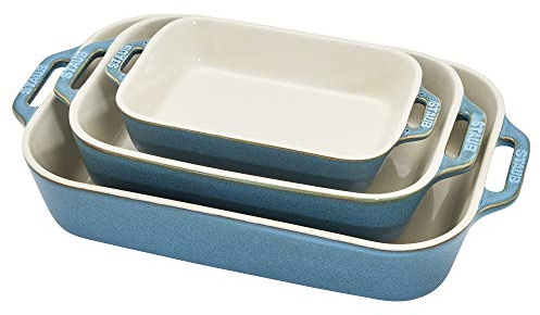 Staub Ceramic 3-pc Rectangular Baking Dish Set - Rustic Turquoise
