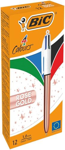 BIC 4 Farben Kugelschreiber Set 4 Colours Rose Gold, 12er Pack, Ideal für das Büro, das Home Office oder die Schule