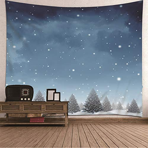 Banemi Wandteppich für Kinder, Weihnachtsbäume Im Schnee Grau Blau Polyester Wandbehang Schwiegereltern 150X130cm