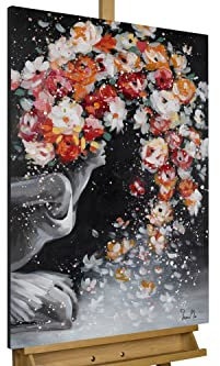 KunstLoft Leinwandbild | 100% HANDGEMALT | 60x90cm | Gemälde 'Tender Flower' | Frau | Rosa Schwarz | Wandbild Wohnzimmer