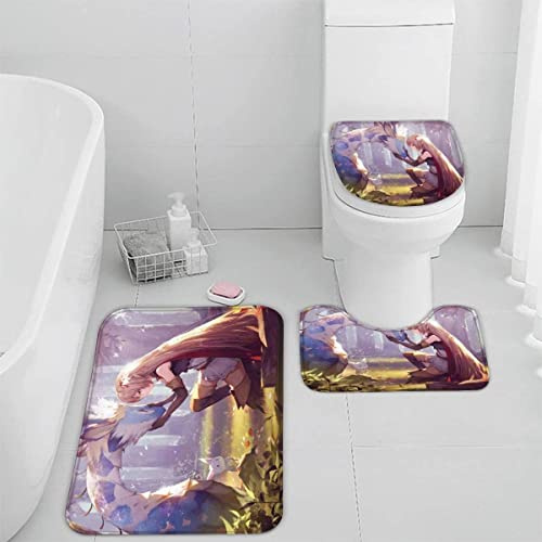 TiaoTian Badematten Set 3 teilig Anime 3D Badezimmerteppich Set WC Vorleger Set rutschfeste Badematte Maschinenwaschbar Badteppich Set für Badezimmer Flanell badvorleger Cartoon-Mädchen