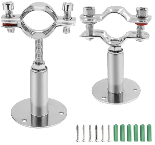Kyuionty 2 Pcs Wall Mount Ceiling Mount Pipe Support, Stainless Steel Adjustable Pipe Bracket Clamp Pipe Straps for Pipe Tube, Dia. 32mm (Fit for 1 inch Pipe)