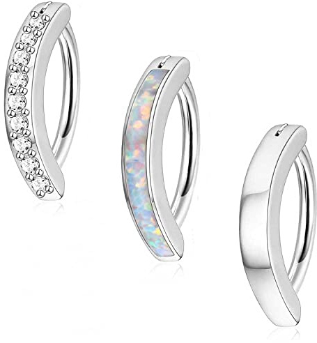 Jstyle 3Pcs 14G Clicker Belly Button Ring for Women Gold 316L Surgical Steel Rings Cute CZ Opal Small Hoop Simple Reverse Navel Body Piercing Jewelry Silver Tone