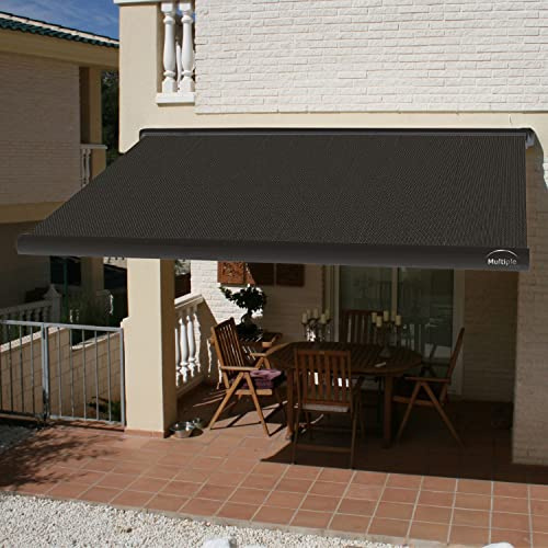 Multiple Awnings - Full Cassette Automatic Awning | Retractable Sun Shade with Textured Black Casing | Includes Remote Control & Wind Sensor | Brasilia Slim Collection | 14' W x 10' L - Black