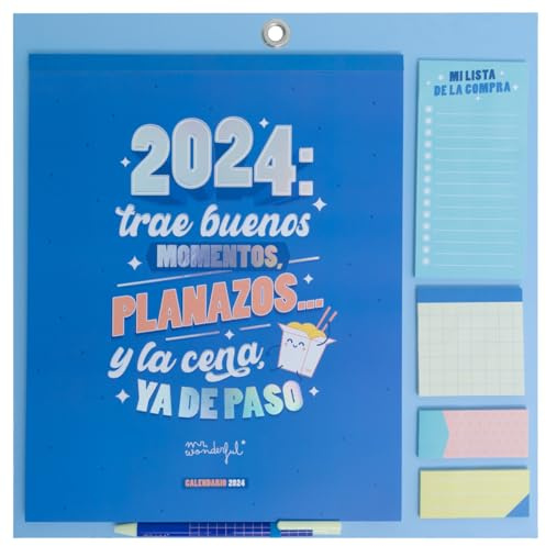 Mr.Wonderful Magnetischer Wandkalender 2024, blau, bringt gute Momente, Pläne… und Abendessen, schon übrigens, 34 x 35 x 0,5
