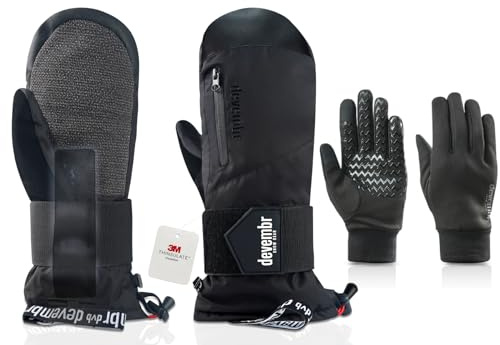 devembr Advanced Snowboarding Mittens with Wrist Guards & Removable Liners, M