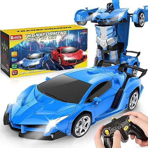 Britik Transform Remote Control Car Toy for Kids 4 5 6 7 8, Remote Control Car for Boys 4-7, Transform Cars for Boys 4-6, Toy Car 5 Year Old Boy, Toys for 3 4 5 6 7 8 9 10 11 12 Years Old Boy, Blue