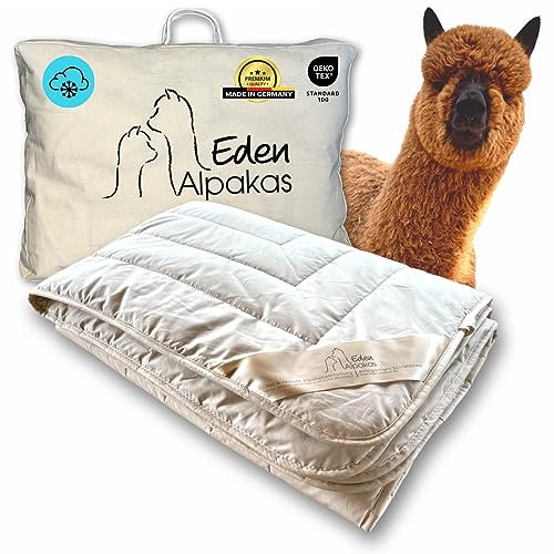 Eden Alpakas | Alpaka Bettdecke | Winterdecke | Alpaka Decke mit Füllung aus 100% Alpakahaar (Premium Qualität) | Bezugsstoff: naturbelassene Baumwolle (155x220cm)