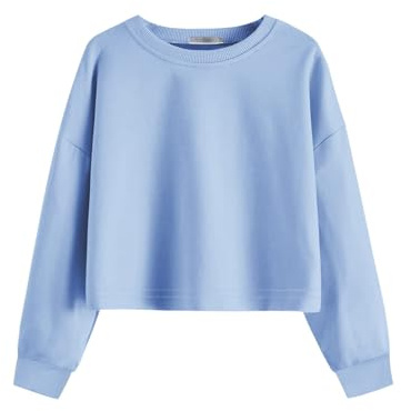 Arshiner Girls Crewneck Sweatshirt Long Sleeve Solid Pullover Cropped Top | Kids Casual Cotton Blend Sweater for School Daily Wear