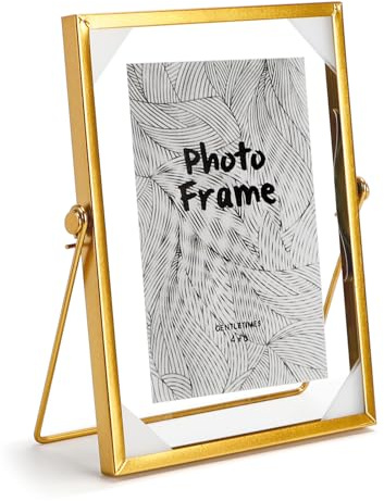 SWAWIS 1x Bilderrahmen Stehend Glas 15 x 20cm Retro Gold | Glas Metall Fotorahmen, Winkel der Klammer 40°, Glasbilderrahmen Glasrahmen für Desk Decor DIY Bilder