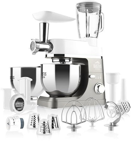 ETA Gustus IV Maximus Robot de cuisine entièrement en métal, bol 2 x 5,5 l, 1200 W, malaxeur, agitateur, kit d'accessoires avec hachoir à viande