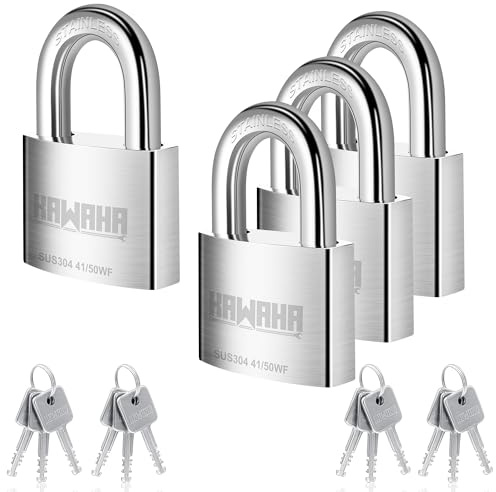 KAWAHA 41/50-4PS Lot de 4 cadenas haute sécurité en acier inoxydable, clés antirouille (50 mm)