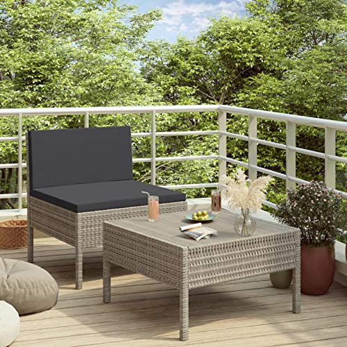 BaraSh 2-TLG. Garten-Lounge-Set mit Auflagen GartenmöBel Set Garten-Essgruppe Balkon Sitzgruppe LoungemöBel FüR Garten Poly Rattan Grau