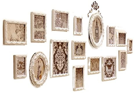 GLigeT Marco de Imagen Estilo Europeo 16 unids/Set Marco de Fotos de Madera Conjunto de Marcos de Fotos Collage Marcos de Fotos Conjuntos de Marcos de Pared Portafotos
