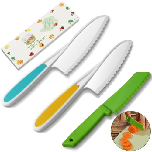 Kindermesser 3-teiliges Kinder-Küchenmesser-Set zum Schneiden und Kochen von Obst oder Gemüse für Kleinkinder, kinder kochset Kochmesser Sicherheit Messer ab 3 jahre
