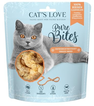 Cat'S Love Snacks für gesunde, gefriergetrocknete Lebensmittel, verschiedene Geschmacksrichtungen, Garnele, 3 x 25 g