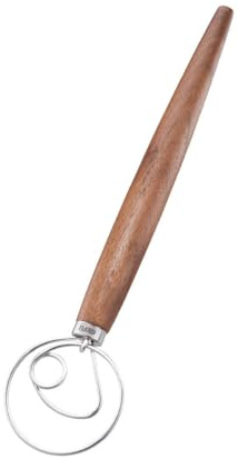 GEFU Dänischer Schneebesen NEDO - Rührbesen mit Walnussholzgriff | Edelstahlschlaufen für schwere Teige, Brot & Pasta, ergonomischer Teigmischer zum Backen, 35cm Länge