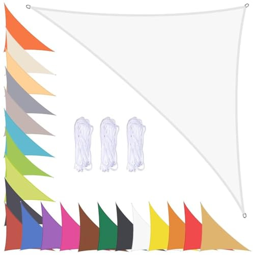 Tenda a Vela Ombreggiante Triangolare Impermeabile Tenda da Sole per Esterno Giardino Tende Vela Parasole 90% UV Protezione Telo Ombreggiante con Occhielli Bianco 5x5x7.1m