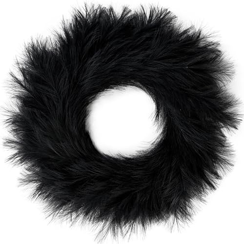 Sggvecsy Pampas Grass Wreath 26’’ Faux Pampas Wreath for All Seasons Artificial Pampas Wreath Christmas Decor Boho Wall Decor for Front Door Farmhouse Halloween Autumn Wreath Decoration (Black)
