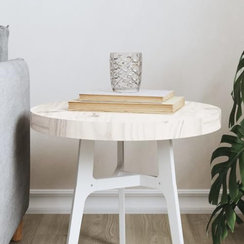 qohoio Tischplatte Schreibtischplatte Table Top Gartentischplatte Tischplatte Rund Weiß Ø40x3 cm Massivholz Kiefer