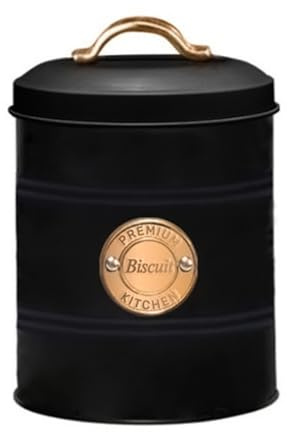 SAFRI Biscuit Tin Jar - Kitchen Cookie Storage Canister with Lid, Storage Containers Organiser for Home and Office, Black (biscuit tin)
