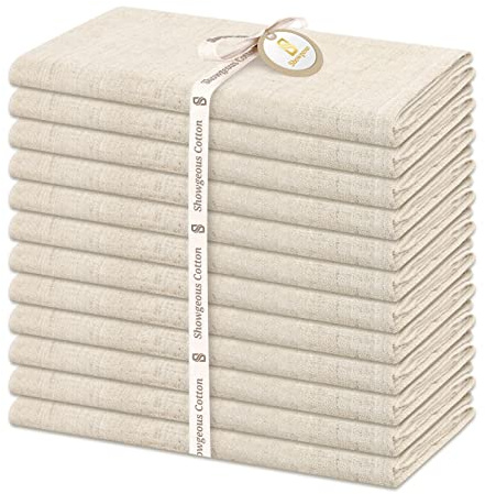 Showgeous Baumwollmischgewebe-Leinen-Servietten, 12 Stück, 40x40 cm, beige, waschbar, wiederverwendbar, für Hochzeit, Abendessen, Hotel, Party