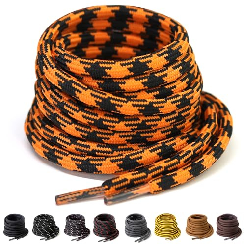 Yusimu Cordones Redondos de 4.5mm Extra Fuertes para Botas de Trabajo, Senderismo, Zapatillas Deportivas y Calzado de Deporte, Negro/naranja, 110 cm