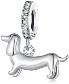 EMEMcharm Breloques Teckel Argent Sterling 925 Charm Femme Pendentif avec Zircone pour Bracelets Colliers GM53