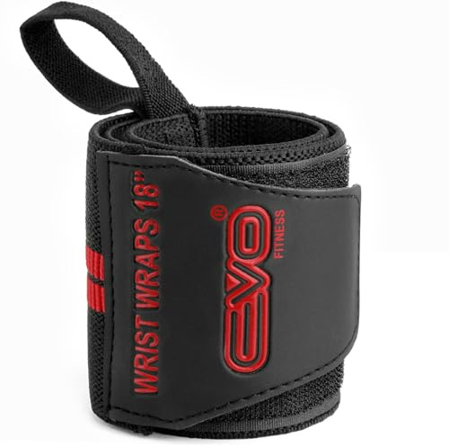 EVO Fitness Handgelenk Bandagen Zughilfen Krafttraining Paar 18'' Deep Black für Gewichtheben, Unterstützen Elastische Baumwollgurte, Daumenschlaufe, Lifting straps, Bodybuilding, Krafttraining