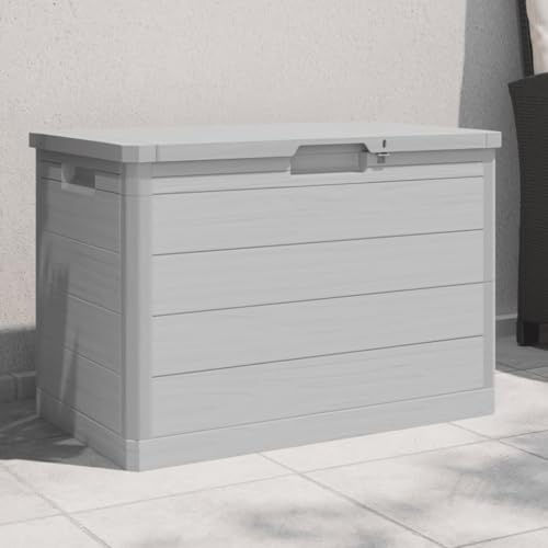 Myheimly Outdoor-Kissenbox Gartenbox mit Stauraum, Auflagenbox Design in Holz-Optik, Gartentruhe Kissentruhe Aufbewahrungsbox Grau 77,5x44,5x53 cm Polypropylen