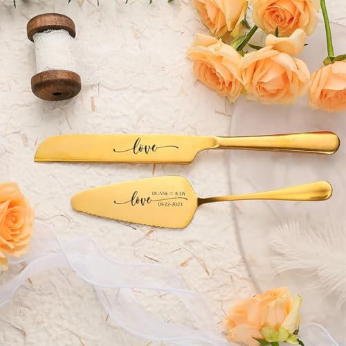 Kuchenmesser und Servierset, personalisierbar, für Hochzeit, Geburtstag, Jahrestag, Verlobung, Gravur, Kuchenschneider, Spatel, Geschenke für Brautparty, individuelle Geschenke