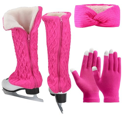 Erogeen Pattinaggio Guanti Fascia Set Calzini Scaldamuscoli Accessori Attrezzature Rosso rosato