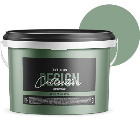 Craft Colors® 5L hochwertige Wandfarbe edelmatt, Kreidefarbe made in Germany, DESIGN Collection No. 650 Vintage Grün