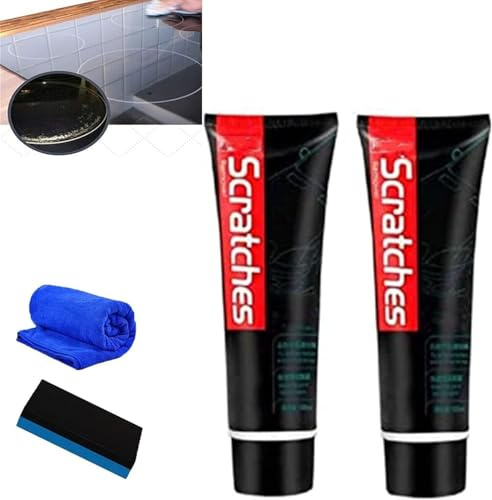 Kratzfreies Kochfeld-Kratzer-Entferner-Polierwachs, Scratch Free Stove Top Scratch Remover, Kochfeld-Reinigungsset, Multipurpose Cooktop Cleaner with Sponge, für Küchengeräte und Autowartung (2)