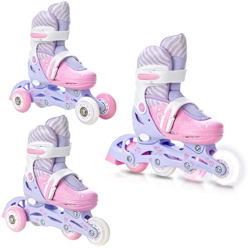 RAVEN 3in1 Inline Skates Triskates Rollschuhe Inliner für Kinder Mädchen verstellbar (Loret Lila/Pink, 30-33 (18,5cm-20,5cm))