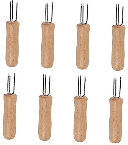 SUPVOX Tenedores Para Brochetas De Maíz y Carne Barbacoa Mango De Madera, Juego De 8 Piezas, Acero Inoxidable Resistente, Ideales Para Parrilladas y Picnic Al Aire Libre