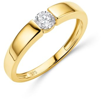MIORE Verlobungsring Damen Ring Gold 375 9kt mit Diamant 0.25 Ct in Spannungsfassung, Handgemachter Goldring