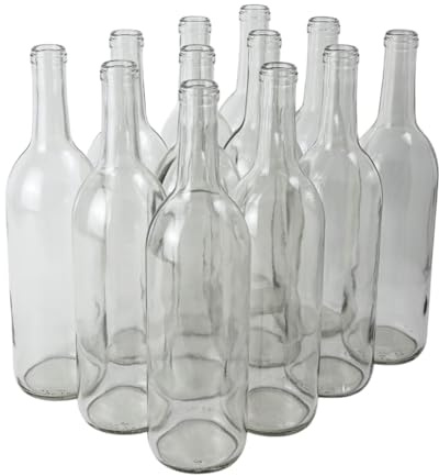 FastRack - 750 ml Clear Glass Bottles Wine Bottles (Pack of 12) | NO CORKS INCLUDED | Clear Bordeaux Flint Flat-Bottomed Cork Top Bottle for Wine Making | Case of 12