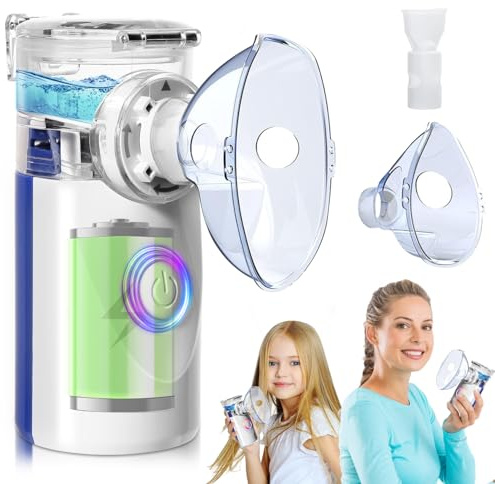 Inhalationsgerät mit USB-Ladefunktion, Inhaliergeräte für Erwachsene Kinder, Tragbar Vernebler Set, Ultra Leise Einstellbare Zerstäubungsgeschwindigkeit & Selbstreinigungsfunktion