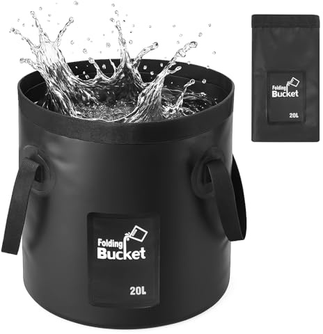ECOSEAO Portable Folding Bucket, 20L Foldable Water Bucket for Outdoor, Camping Storage Container Collapsible Basin for Traveling Fishing Boating Gardening Car Washing (Black)