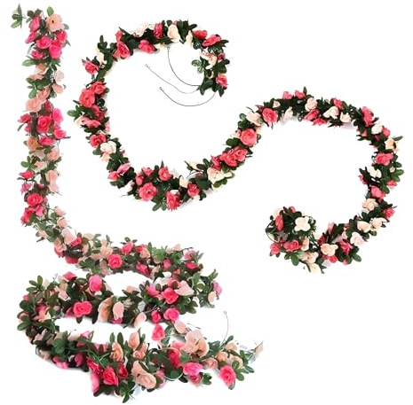 EujRcf 2pcs Artificial Flower, Vine Hanging Rose Garlands, Hanging Artificial Rose Vine, Artificial Flower Hanging Garlands for Outdoor Indoor Wedding Wall Badroom Decoration