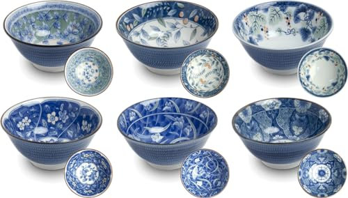 Japan-skålar ASIATICA – uppsättning med 6 blomprakt | ramenskål porslinsskålar 15 cm | högkvalitativ asiatisk skål för ris, nudlar, tapas, udon, müsli – soppskålar set med japansk design