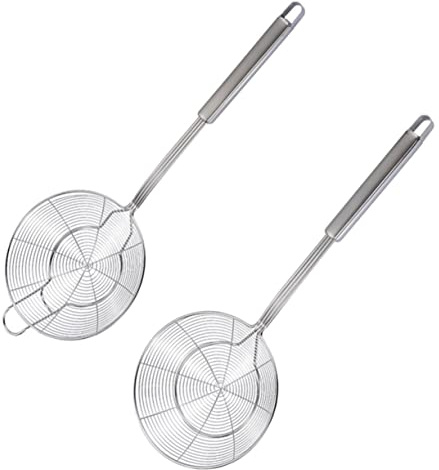 iplusmile 2 piezas Espumadera Metálica de Acero Inoxidable Resistente para Cocina Colador con Mango y Malla Fina de Cucharas Coladoras para Freír Pasta y Hot Pot